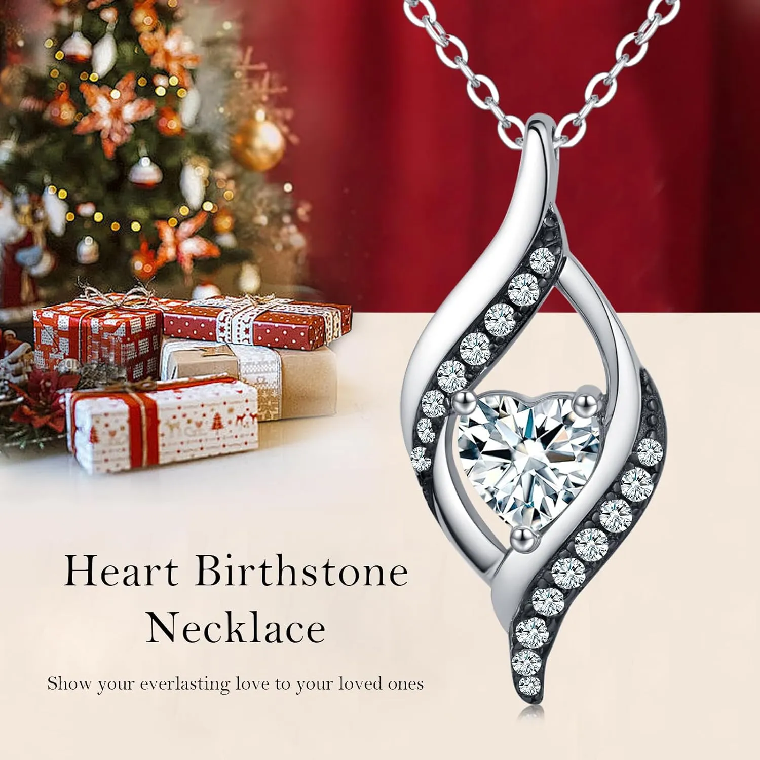 KiiKii Birthday Gifts for Women Birthstone Necklace Platinum Plated 925 Sterling Silver Forever Love Heart Pendant Meaningful Jewelry Gifts for Wife Mom