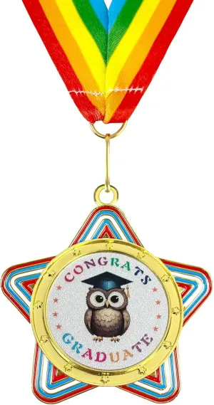Kindergarten & Preschool Graduation Medal with Rainbow Neck Ribbon for Graduation Award Medallion, Party Gift