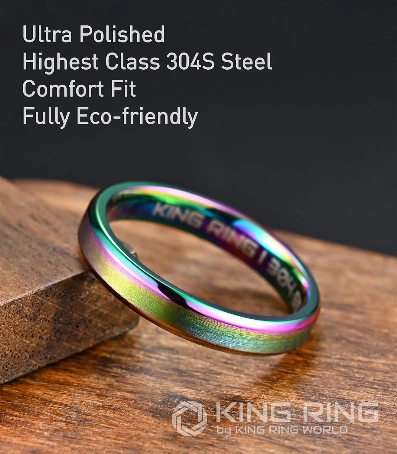 King Ring 4/6/8mm Basic Rings  Super Polished Matt Finish Mens Rings Wedding Bands for Men & Women  Designed in USA