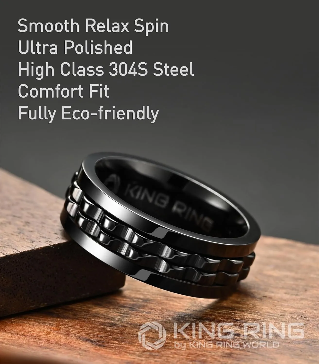 King Ring 8mm Gear Spinner Rings  Ultra Polished Fidget Rings for Men & Women  Designed in USA