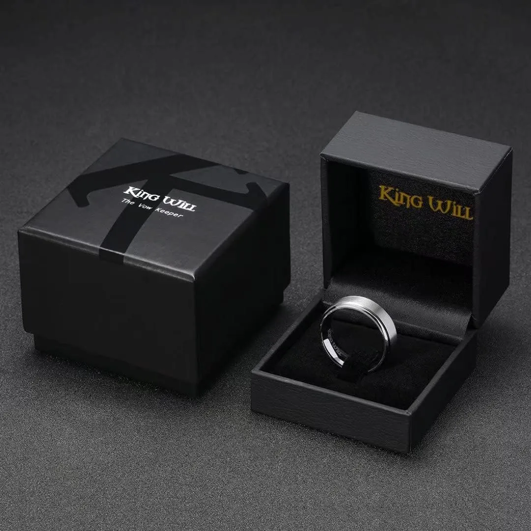 King Will BASIC Men's Black Titanium Ring 8mm Polished Beveled Stepped Edge Matte Brushed Finish Center Wedding Band 2Pcs Set