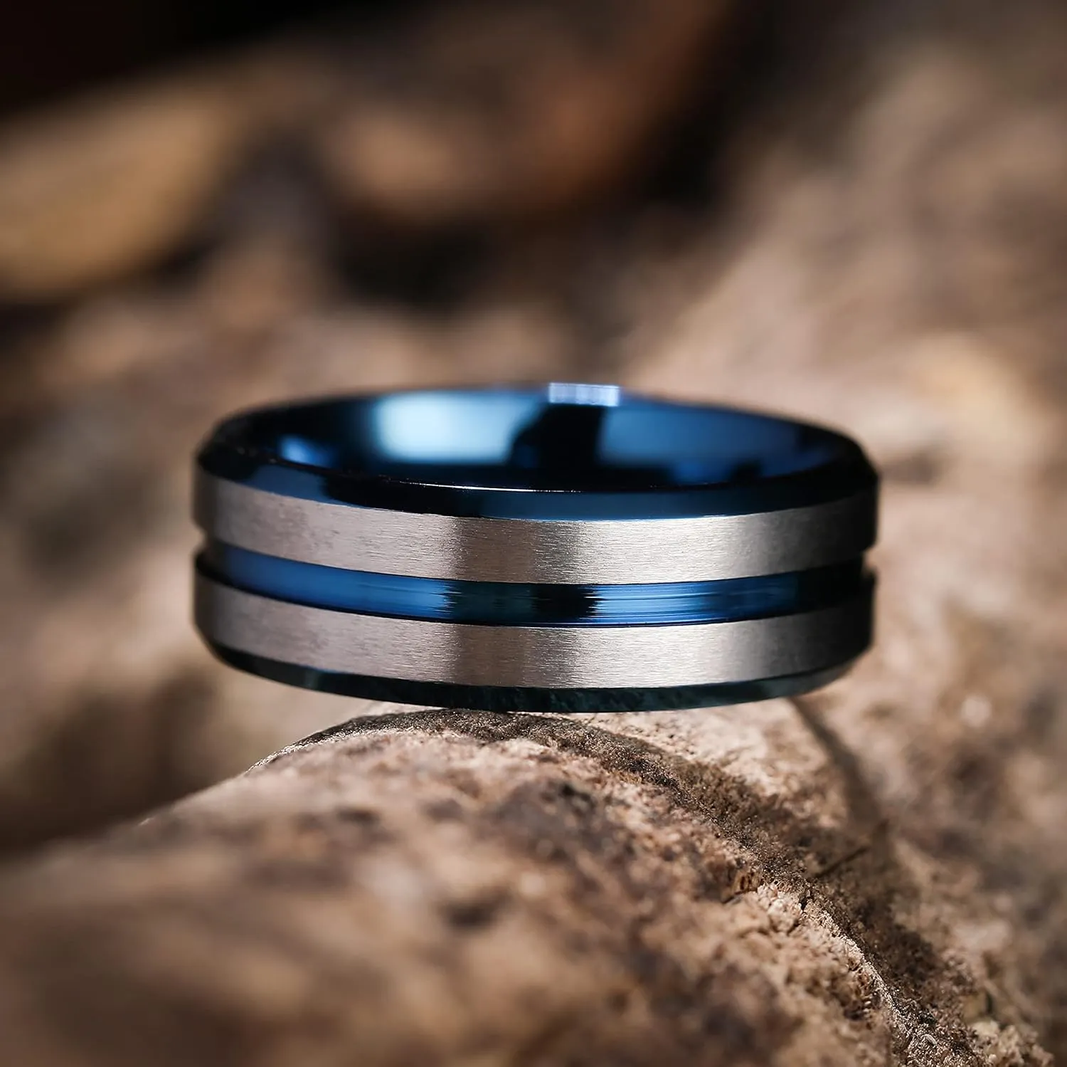 King Will Mens 8mm Rose Gold Groove/Gold Loop/Black Cross Groove Tungsten Carbide Wedding Ring Line Flat Pipe Cut Brushed Polished Comfort Fit 7-14