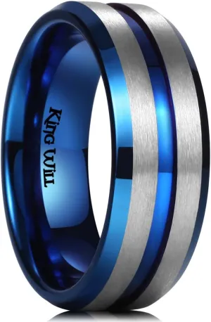 King Will Mens 8mm Rose Gold Groove/Gold Loop/Black Cross Groove Tungsten Carbide Wedding Ring Line Flat Pipe Cut Brushed Polished Comfort Fit 7-14