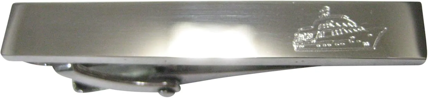 Kiola Designs Silver Toned Etched Sleek Boat Skinny Tie Clip