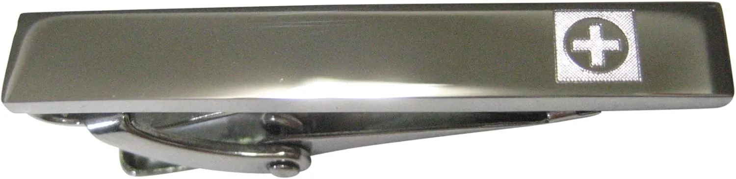 Kiola Designs Silver Toned Etched Sleek Medical Cross Skinny Tie Clip