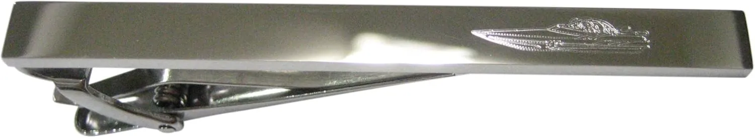 Kiola Designs Silver Toned Etched Sleek Speed Boat Tie Clip