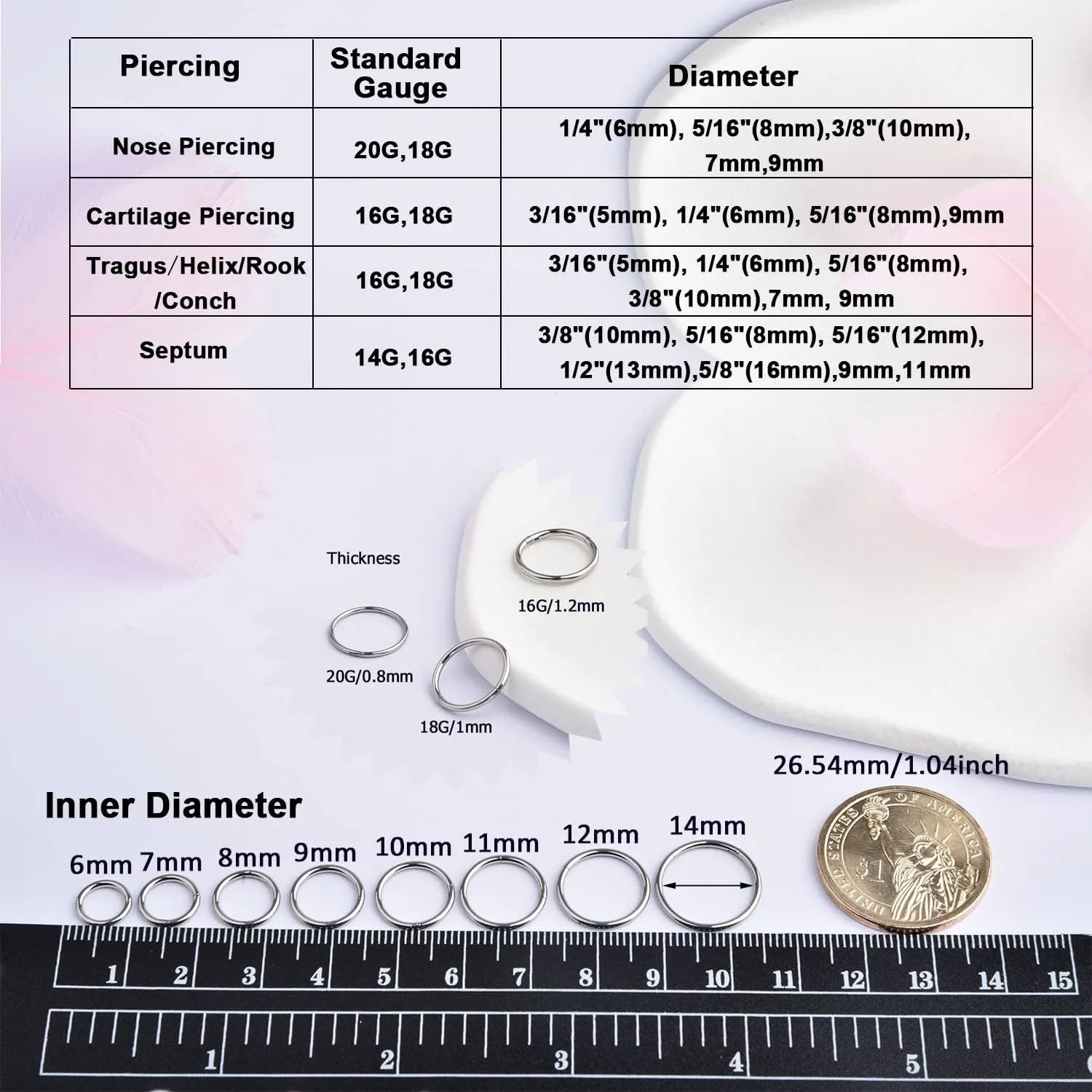 Lantine 6-12Pcs 18g 20g Nose Rings for Women Men 316L Surgical Steel 16g Septum Ring Cute Tiny Cartilage Helix Conch Daith Tragus Earrings 6-16mm Set