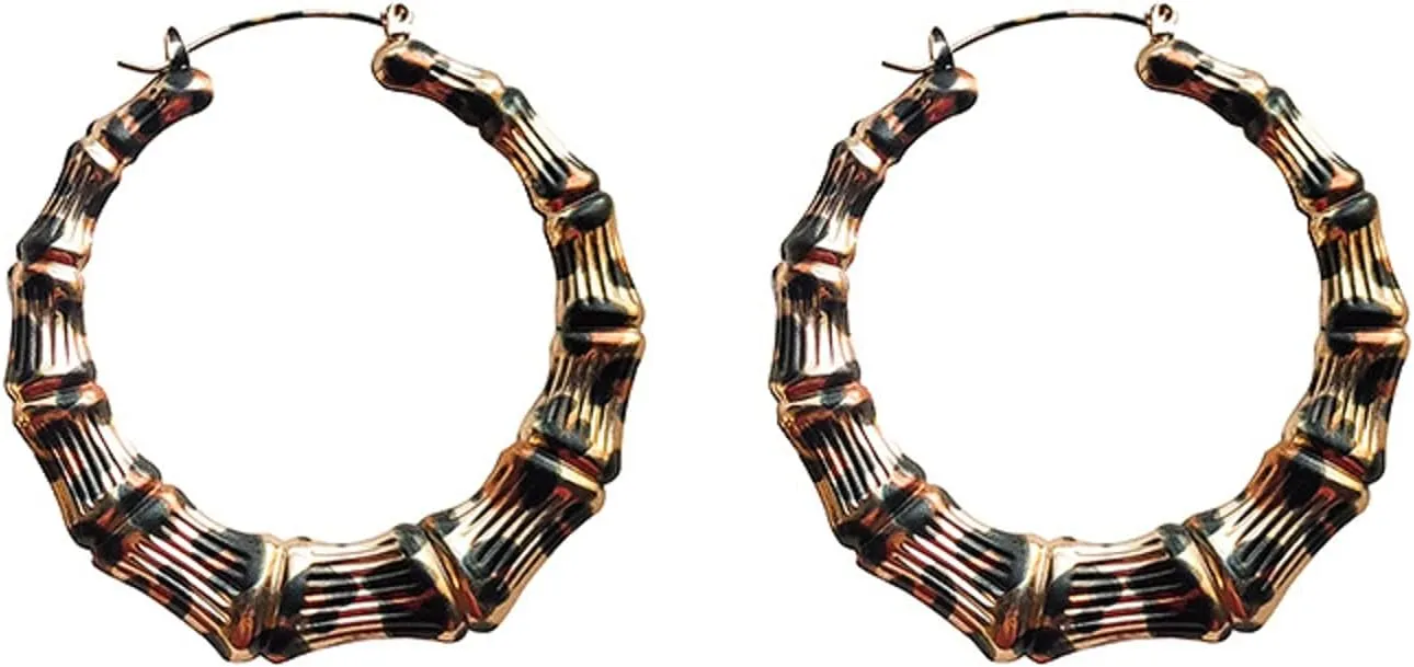 Large Leopard Bamboo Circle Hoop Earrings Set Big Metal Loop Drop Dangle Earrings for Women Girls Geometric Hip-Hop Oversized Party Punk Jewelry 6CM