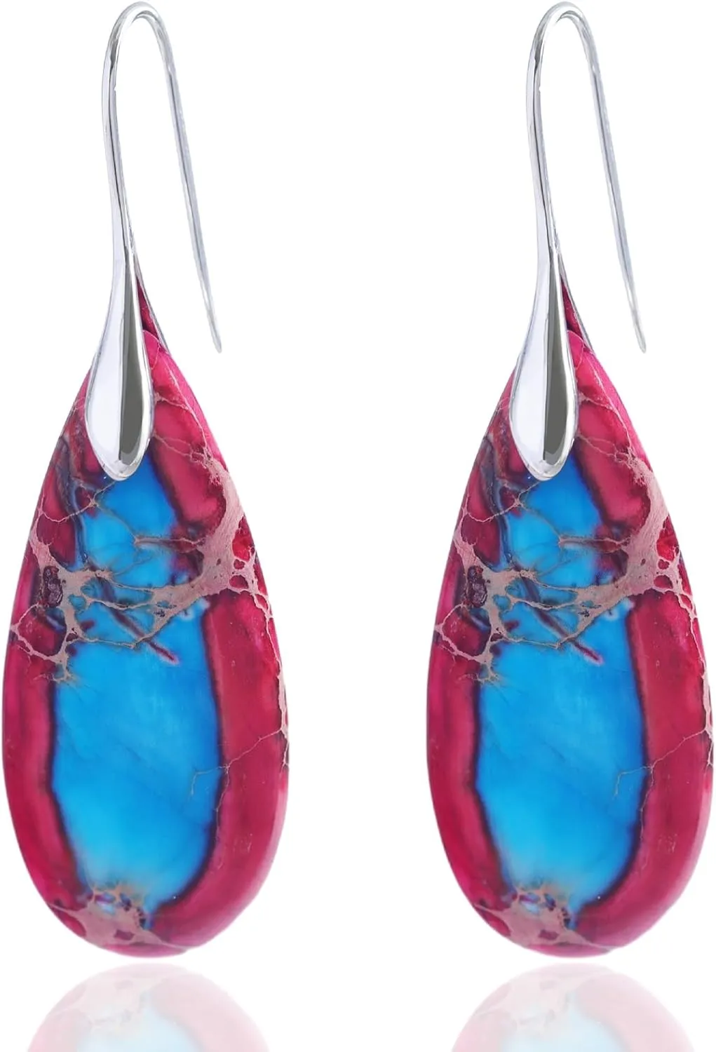 LAXPICOL Teardrop Stone Dangle Earrings For Women Colorful Turquoise Stone Fish Hook Drop Earrings