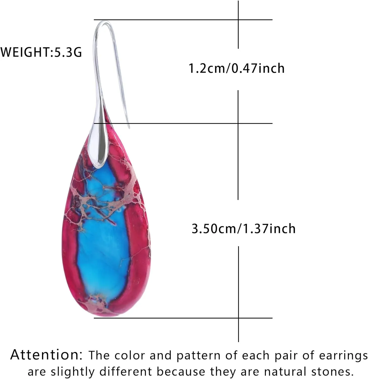 LAXPICOL Teardrop Stone Dangle Earrings For Women Colorful Turquoise Stone Fish Hook Drop Earrings