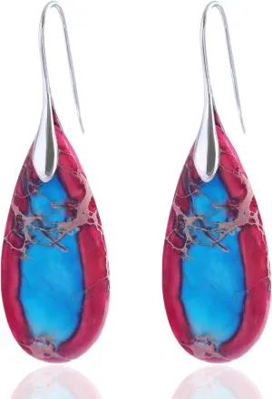 LAXPICOL Teardrop Stone Dangle Earrings For Women Colorful Turquoise Stone Fish Hook Drop Earrings