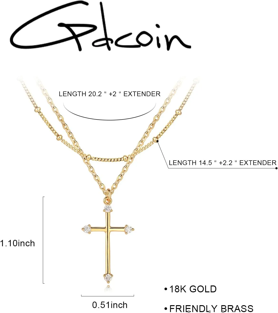 Layered Gold Cross Necklace for Women 18K Gold Plated Faith Necklace Cubic Zirconia Cross Pendant Dainty Chain Prayer Religious Jewelry
