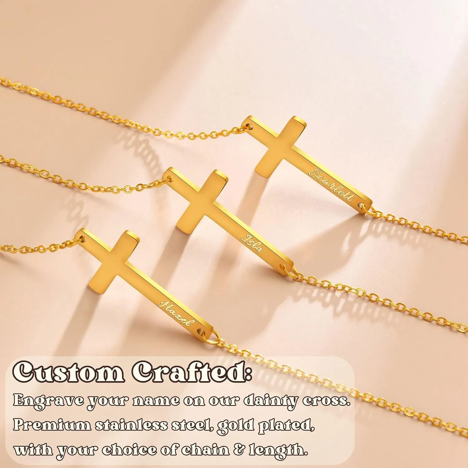 Ldurian Cross Name Necklace, Personalized Religious Cross Pendant Necklaces with Name, Dainty 14K Gold-plated Baptism Gifts, Christian First Communion Gifts for Women Faith