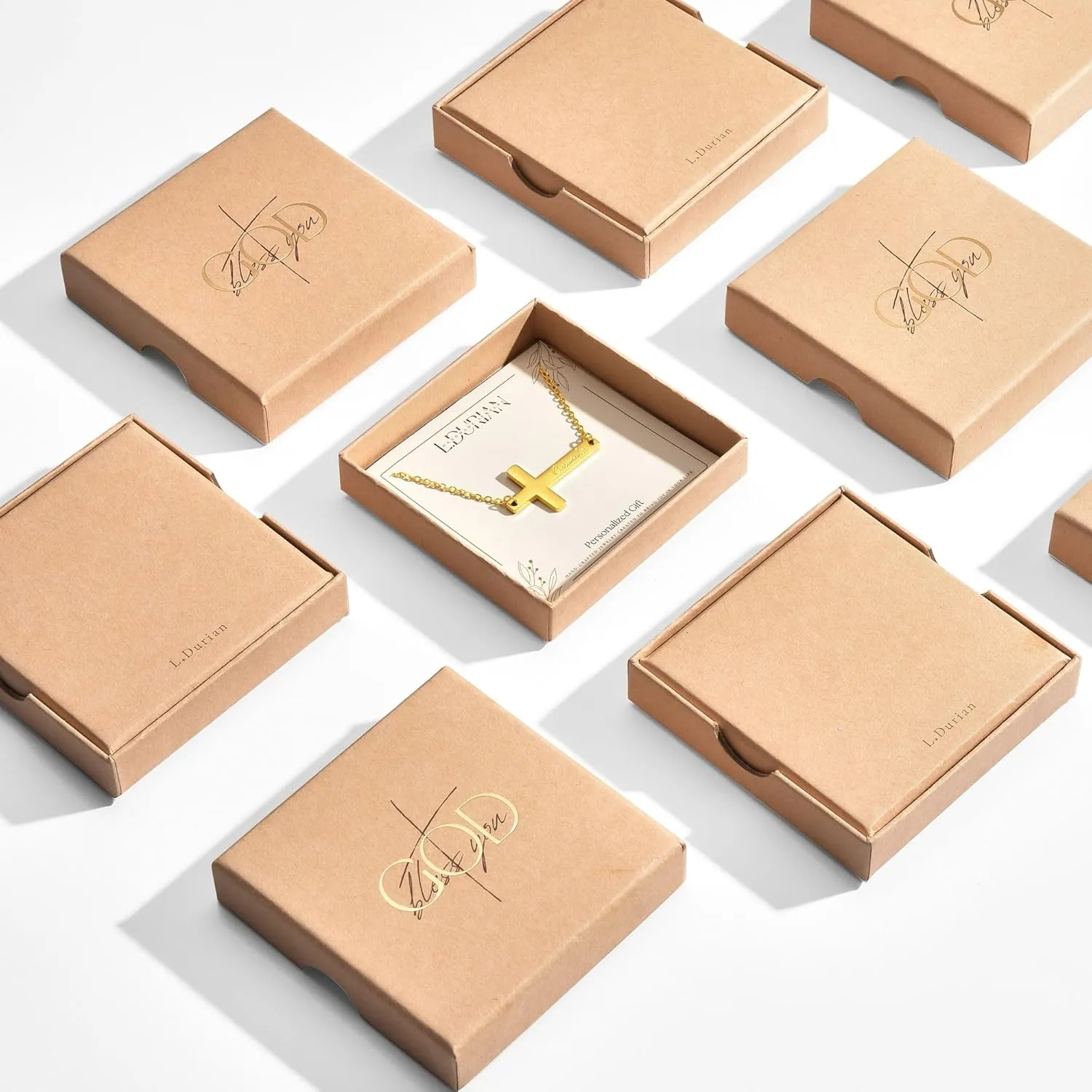 Ldurian Cross Name Necklace, Personalized Religious Cross Pendant Necklaces with Name, Dainty 14K Gold-plated Baptism Gifts, Christian First Communion Gifts for Women Faith