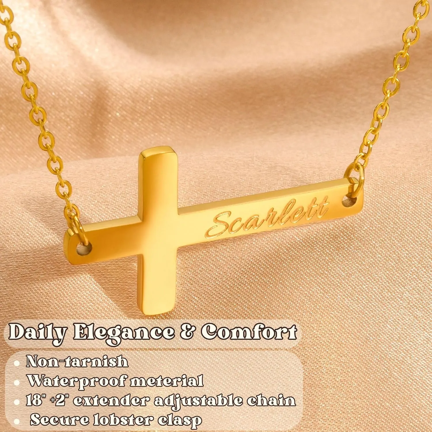 Ldurian Cross Name Necklace, Personalized Religious Cross Pendant Necklaces with Name, Dainty 14K Gold-plated Baptism Gifts, Christian First Communion Gifts for Women Faith
