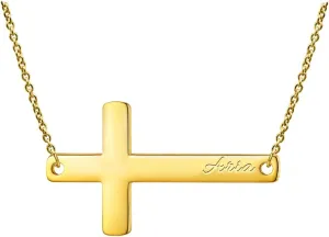 Ldurian Cross Name Necklace, Personalized Religious Cross Pendant Necklaces with Name, Dainty 14K Gold-plated Baptism Gifts, Christian First Communion Gifts for Women Faith