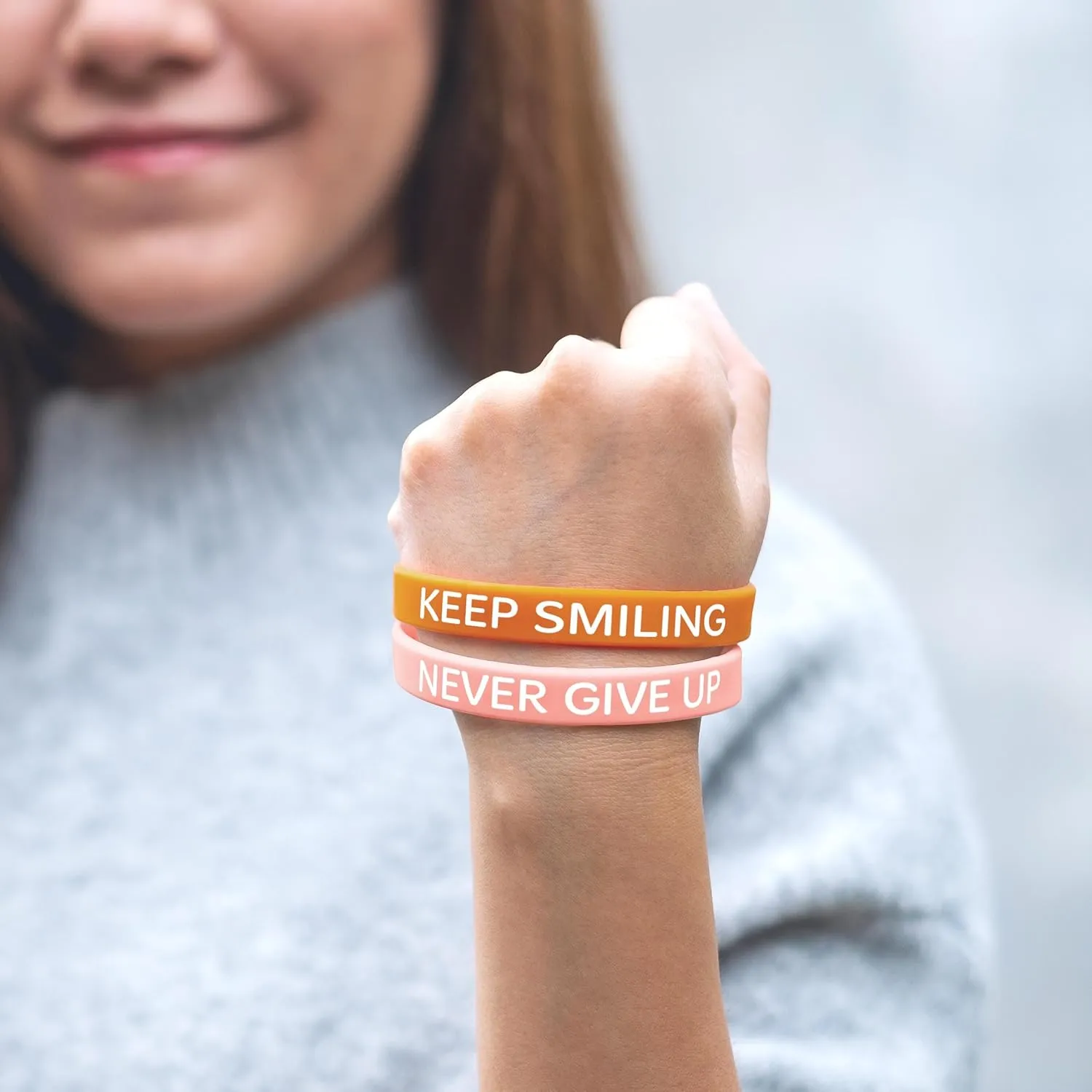 Lesnala 48 Pcs Inspirational Rubber Bracelets