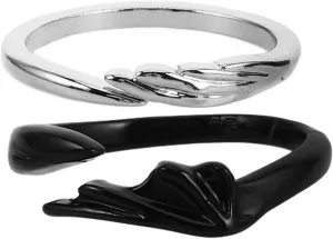 LIFKOME 1 Pair Couple Promise Rings, Angel Devil Rings, Angel Devil Matching Ring Sets, Angel Devil Wings Open Ring, Personalized Ring for Couples, Black Silver Couple Ring Set