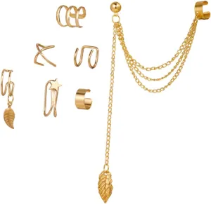 LIFKOME Boho Style Ear Cuffs for Women 7pc Metal Earring Set Non-piercing Ear Jewelry Chic and Delicate