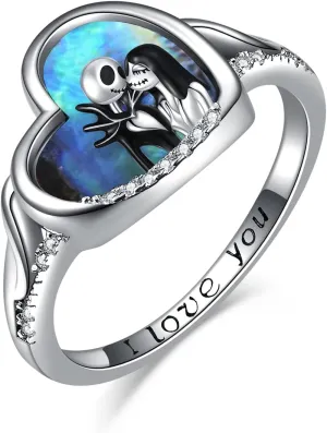 LILALO Nightmare Rings Sterling Silver Abalone Shell Jack and Sally Rings Skull Jewelry
