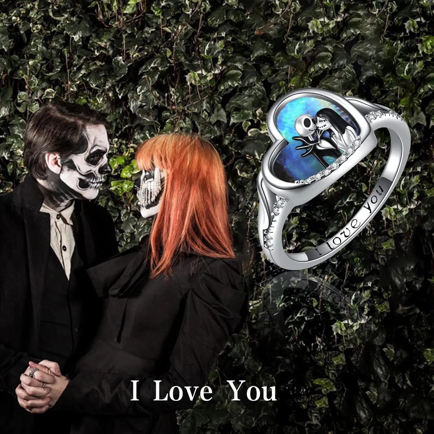 LILALO Nightmare Rings Sterling Silver Abalone Shell Jack and Sally Rings Skull Jewelry