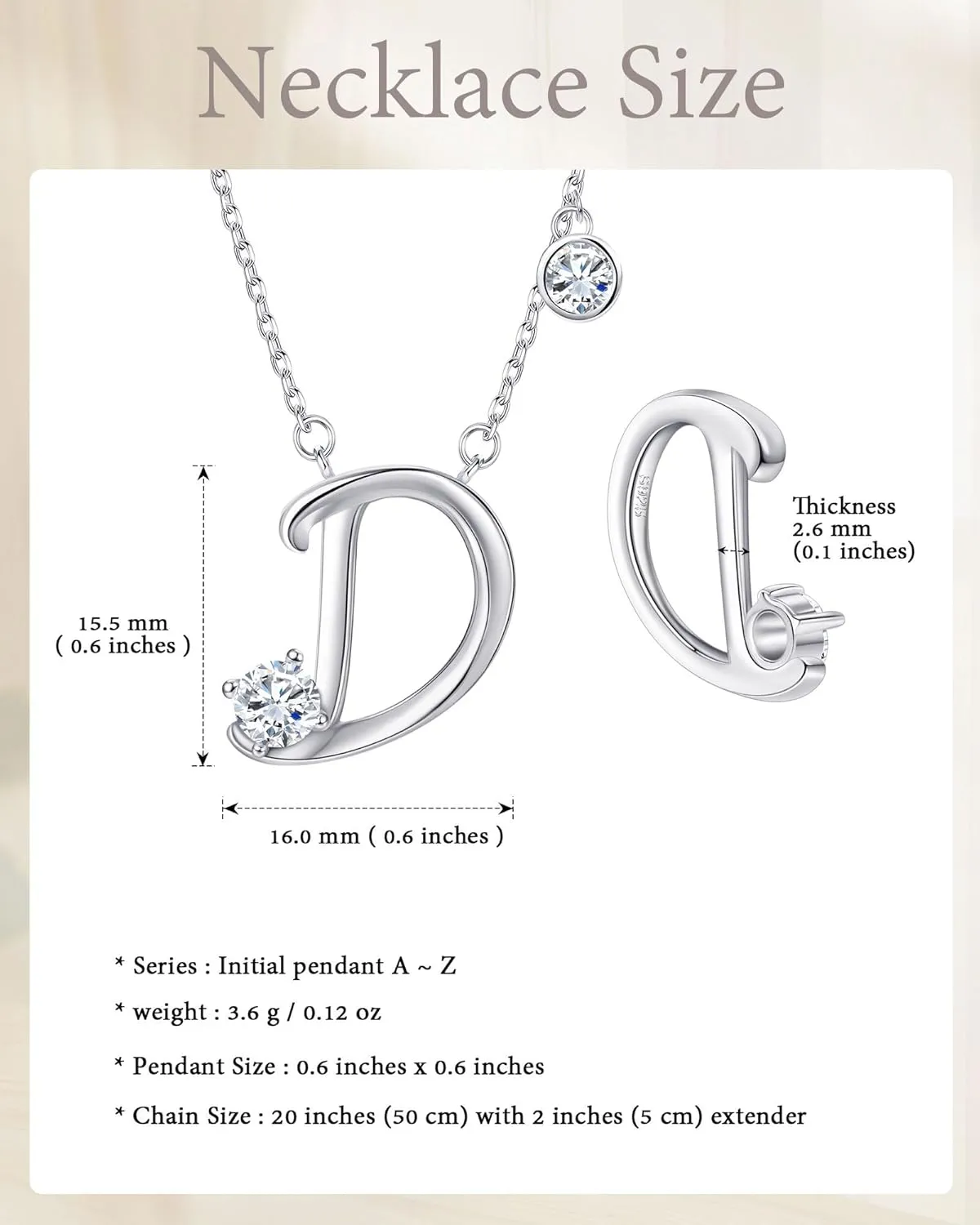 Lourny 925 Sterling Silver Initial Necklace for Women, Hypoallergenic Classic 26 Letter Alphabet Necklaces with Cubic Zirconia Jewelry Gifts for Mother Wife Sister