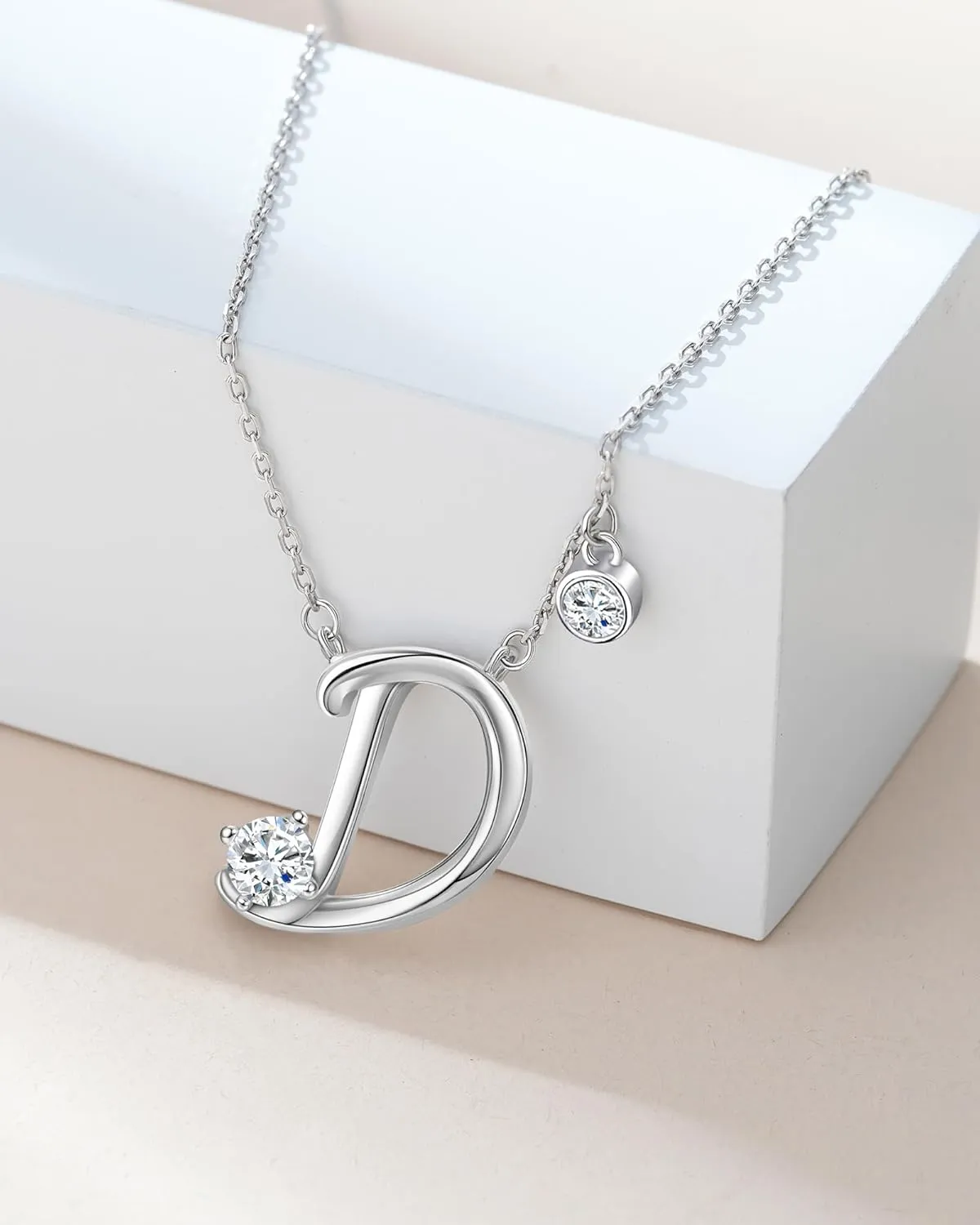 Lourny 925 Sterling Silver Initial Necklace for Women, Hypoallergenic Classic 26 Letter Alphabet Necklaces with Cubic Zirconia Jewelry Gifts for Mother Wife Sister
