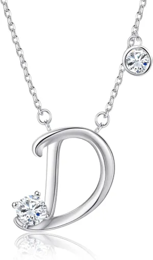 Lourny 925 Sterling Silver Initial Necklace for Women, Hypoallergenic Classic 26 Letter Alphabet Necklaces with Cubic Zirconia Jewelry Gifts for Mother Wife Sister