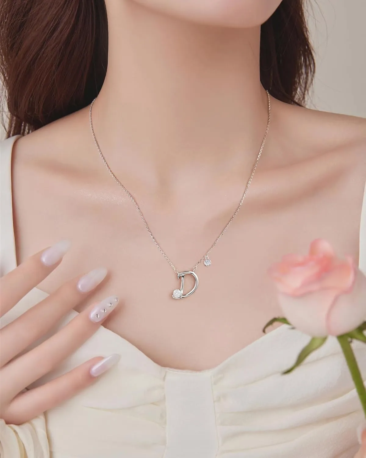 Lourny 925 Sterling Silver Initial Necklace for Women, Hypoallergenic Classic 26 Letter Alphabet Necklaces with Cubic Zirconia Jewelry Gifts for Mother Wife Sister