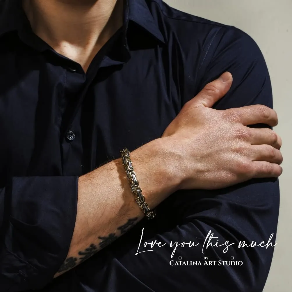 Love You This Much Sentimental Cuban Stainless Steel Bracelet - Mom to Son Gift for Birthday, Unique Present