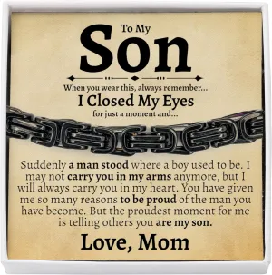 Love You This Much Sentimental Cuban Stainless Steel Bracelet - Mom to Son Gift for Birthday, Unique Present