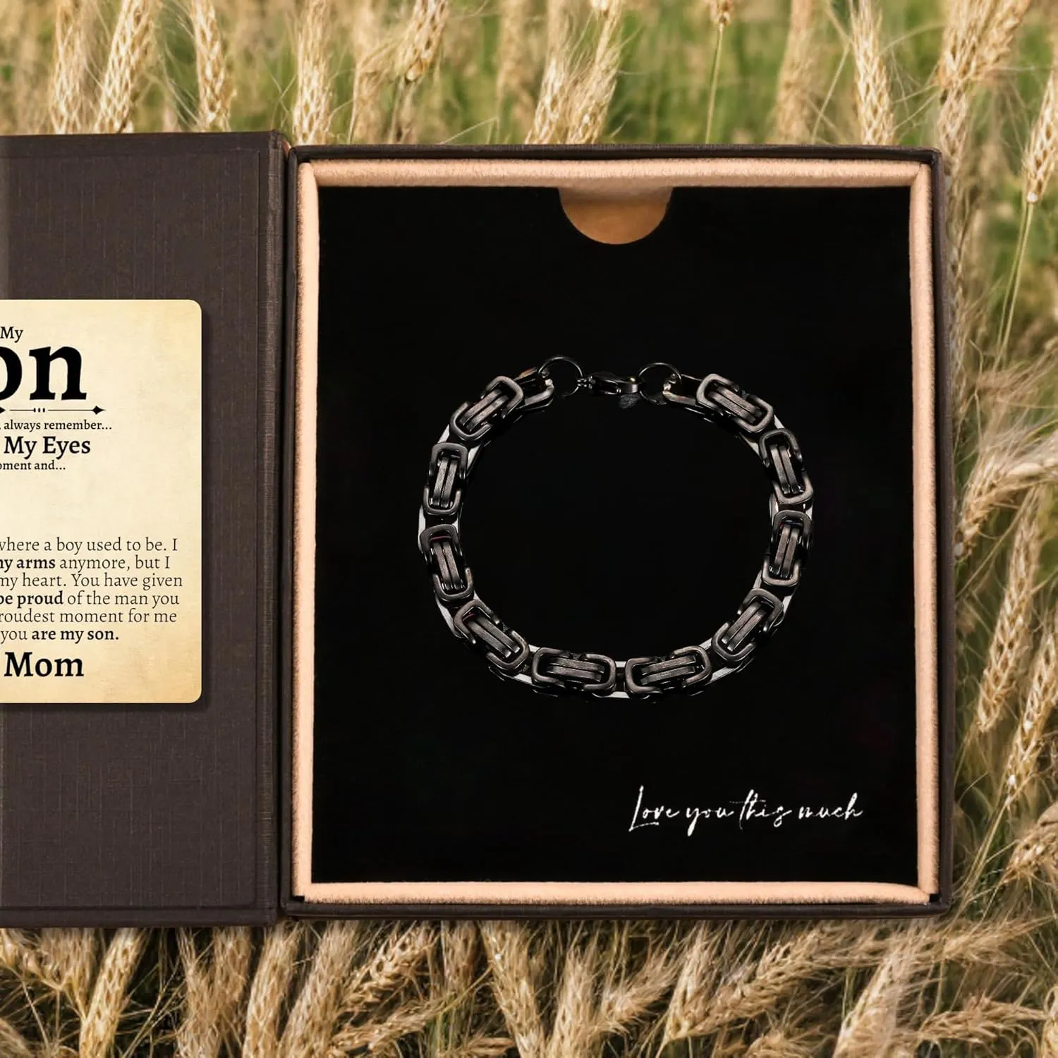 Love You This Much Sentimental Cuban Stainless Steel Bracelet - Mom to Son Gift for Birthday, Unique Present