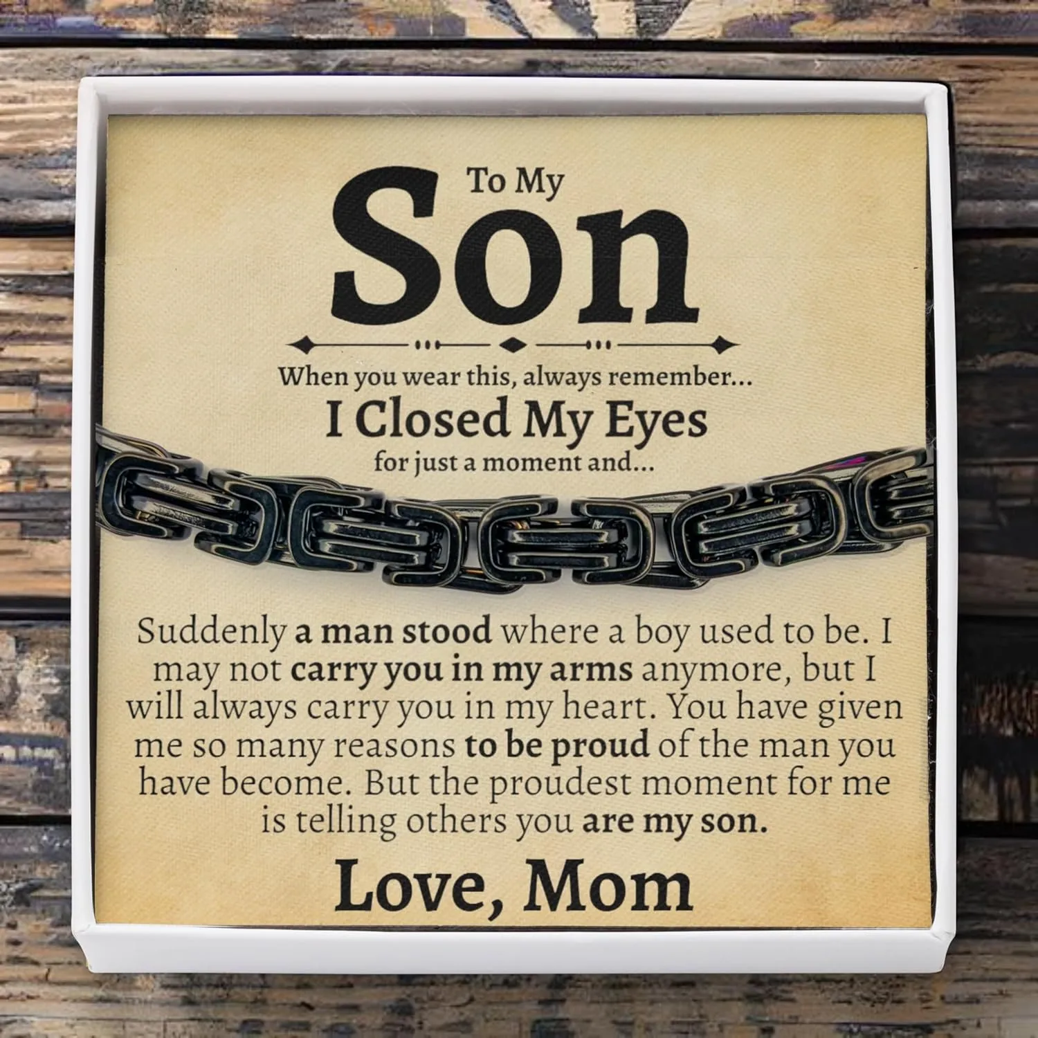 Love You This Much Sentimental Cuban Stainless Steel Bracelet - Mom to Son Gift for Birthday, Unique Present