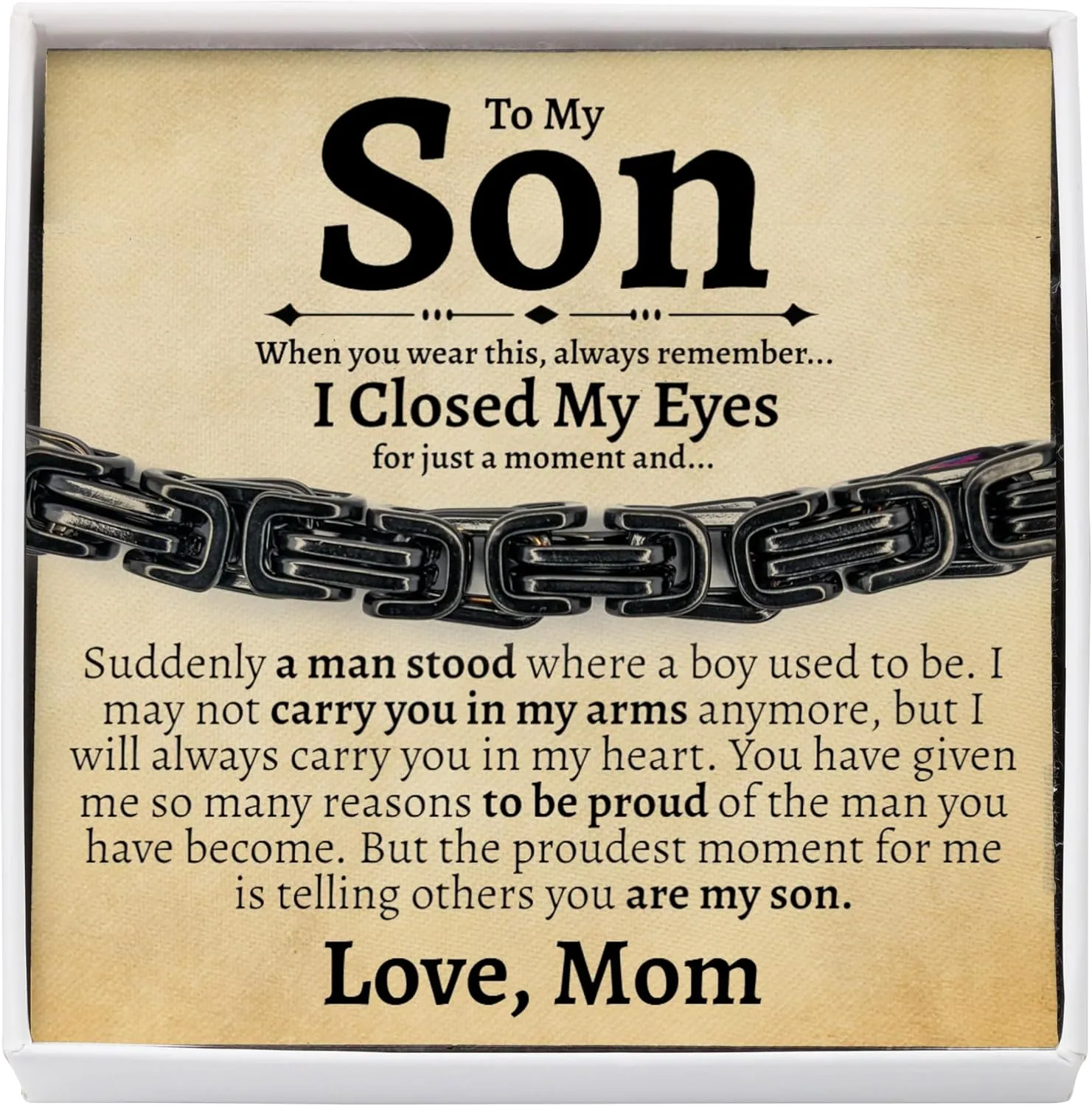 Love You This Much Sentimental Cuban Stainless Steel Bracelet - Mom to Son Gift for Birthday, Unique Present
