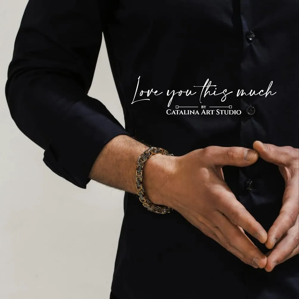 Love You This Much Sentimental Cuban Stainless Steel Bracelet - Mom to Son Gift for Birthday, Unique Present