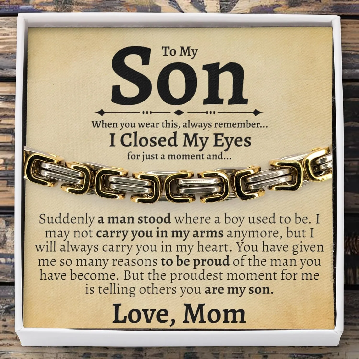 Love You This Much Sentimental Cuban Stainless Steel Bracelet - Mom to Son Gift for Birthday, Unique Present