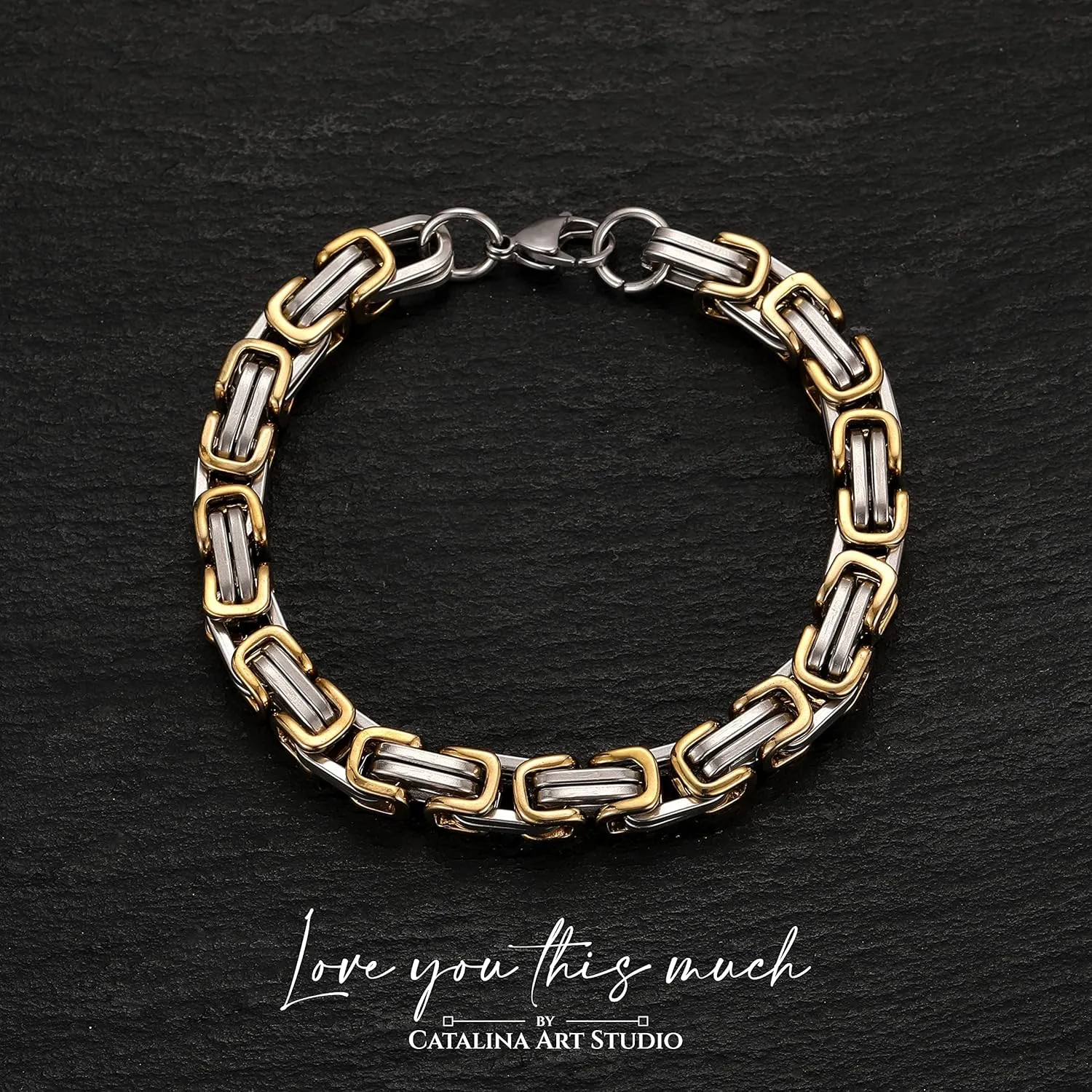 Love You This Much Sentimental Cuban Stainless Steel Bracelet - Mom to Son Gift for Birthday, Unique Present