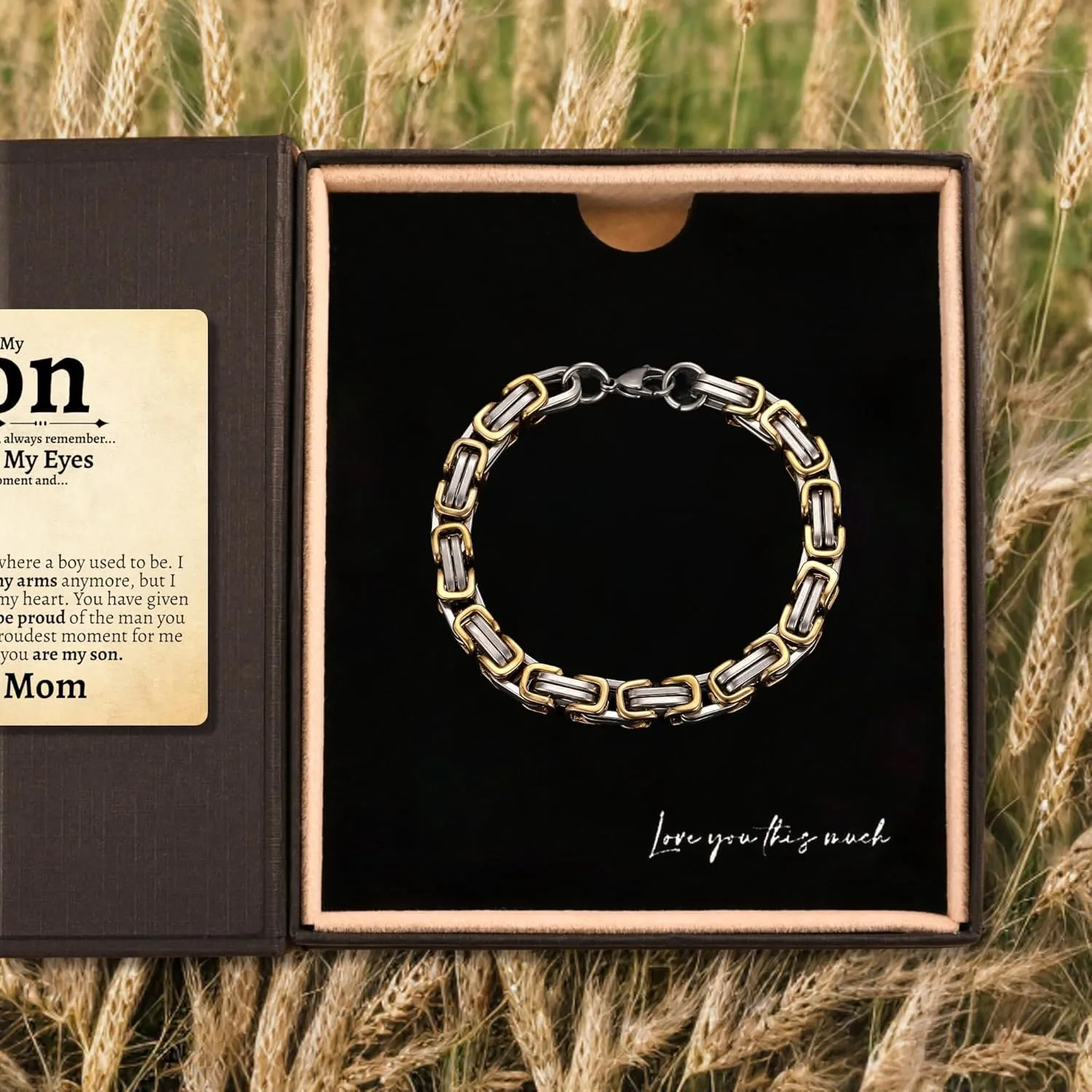 Love You This Much Sentimental Cuban Stainless Steel Bracelet - Mom to Son Gift for Birthday, Unique Present