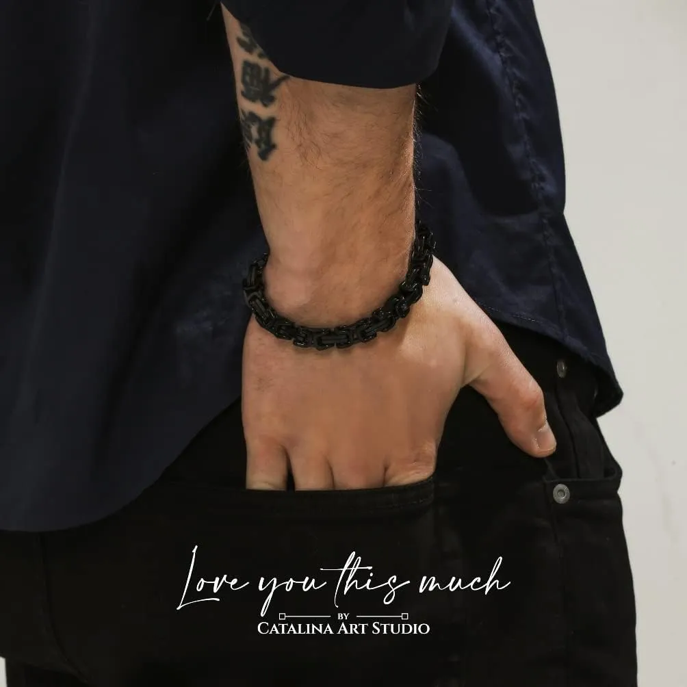 Love You This Much Sentimental Cuban Stainless Steel Bracelet - Mom to Son Gift for Birthday, Unique Present