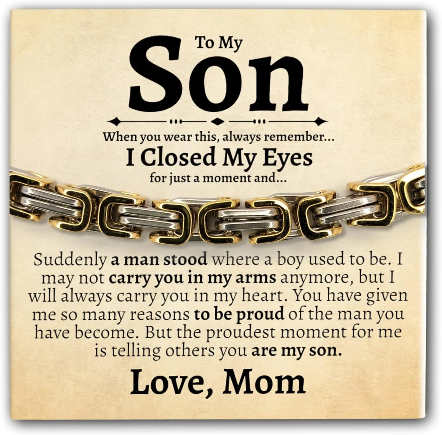 Love You This Much Sentimental Cuban Stainless Steel Bracelet - Mom to Son Gift for Birthday, Unique Present