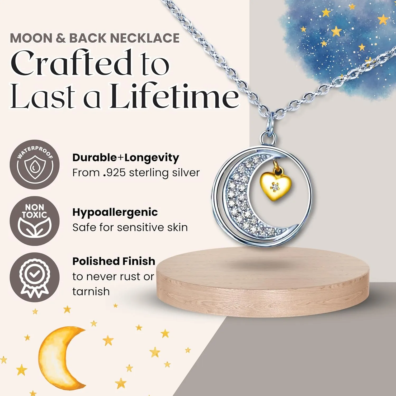 Love You to The Moon and Back .925 Sterling Silver Jewelry, Sentimental Gifts for Granddaughter, Niece, Birthday Gift for Teenage Girl, Meaningful Gift for Daughter