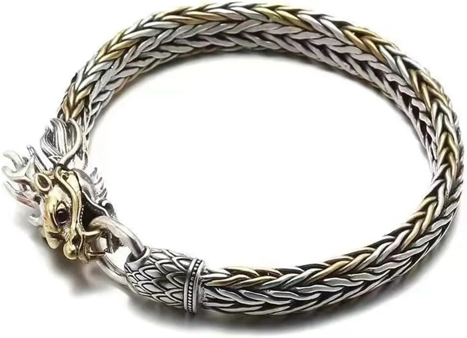 Lucky Dragon Bracelets, Feng Shui Bracelet, Vintage S925 Sterling Silver Fortune Bracelet, Retro Good Luck Amulets, Meditation Blessing Bracelets