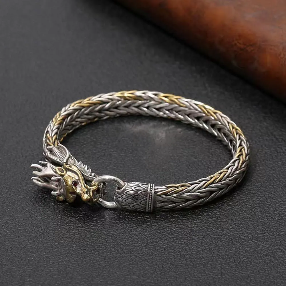 Lucky Dragon Bracelets, Feng Shui Bracelet, Vintage S925 Sterling Silver Fortune Bracelet, Retro Good Luck Amulets, Meditation Blessing Bracelets