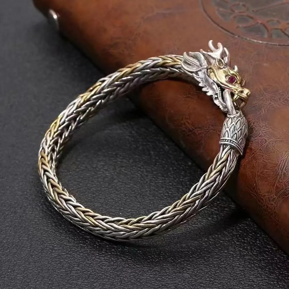Lucky Dragon Bracelets, Feng Shui Bracelet, Vintage S925 Sterling Silver Fortune Bracelet, Retro Good Luck Amulets, Meditation Blessing Bracelets