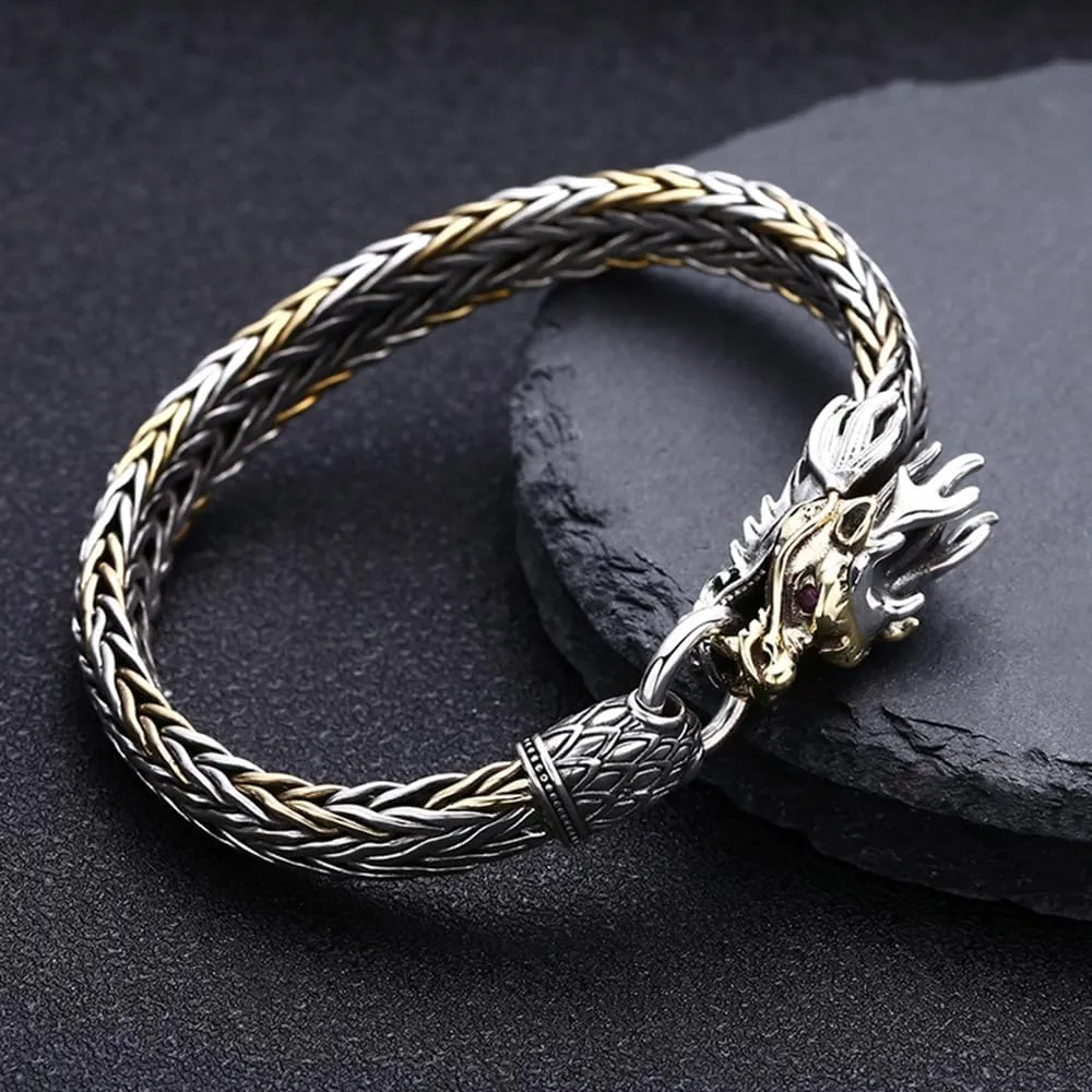 Lucky Dragon Bracelets, Feng Shui Bracelet, Vintage S925 Sterling Silver Fortune Bracelet, Retro Good Luck Amulets, Meditation Blessing Bracelets