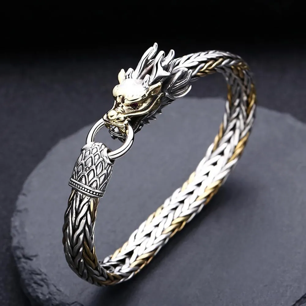 Lucky Dragon Bracelets, Feng Shui Bracelet, Vintage S925 Sterling Silver Fortune Bracelet, Retro Good Luck Amulets, Meditation Blessing Bracelets