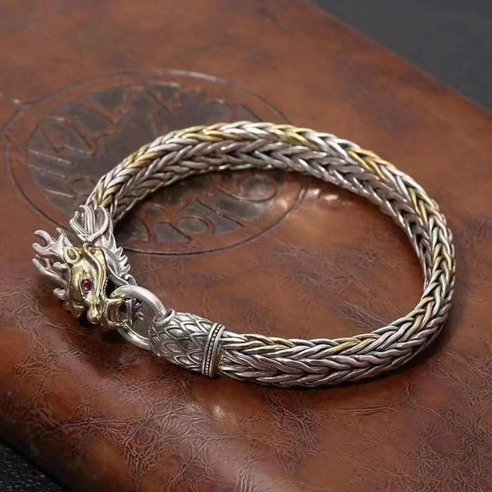 Lucky Dragon Bracelets, Feng Shui Bracelet, Vintage S925 Sterling Silver Fortune Bracelet, Retro Good Luck Amulets, Meditation Blessing Bracelets