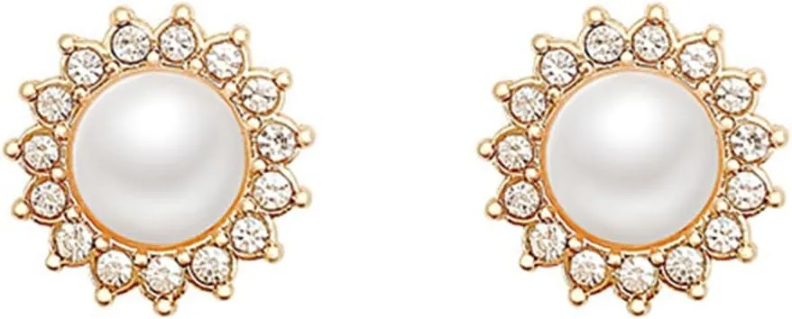 MALOYANVE Pearl Sunshine Earrings for Women Unique Zirconia Hypoallergenic Sterling Silver Statement Sparkly Cluster Rhinestone Snowflake Stud Earrings Prom Wedding Holiday Fashion Jewelry Gift