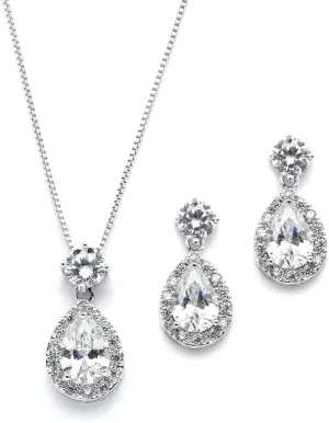 Mariell Pear Shaped CZ Teardrop Necklace and Earrings Set - Wedding Jewelry for Brides & Bridesmaids