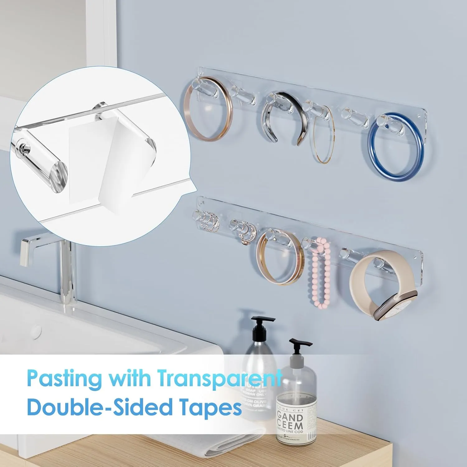 MaxGear Acrylic Necklace Holder 4 Pack, Wall Mounted Jewelry Organizer for Necklaces, Bracelets, Rings, and Bangles Display Rack, Hanging Jewelry Hooks for Women & Girls
